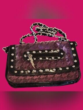 Y2K Betseyville Crossbody Chain Purse Metal Studs Rocker Purple Pink Shimmer